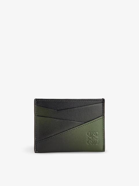 Puzzle Edge brand-debossed leather card holder