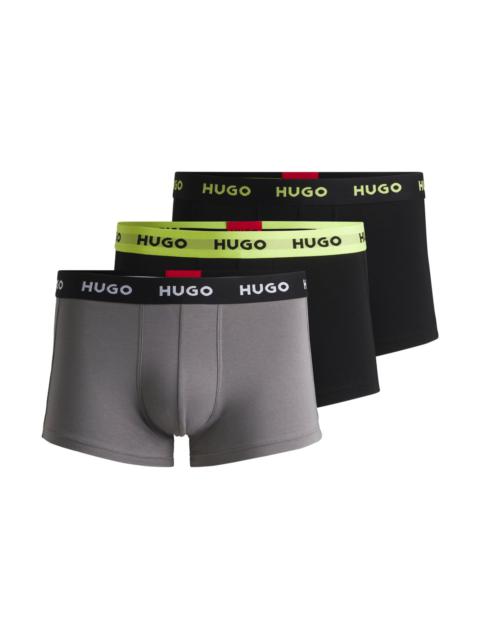 HUGO THREE-PACK OF STRETCH-COTTON TRUNKS WITH LOGO WAISTBANDS