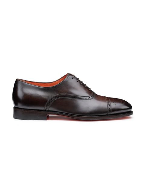 Santoni Men's dark brown leather brogue Oxford shoe
