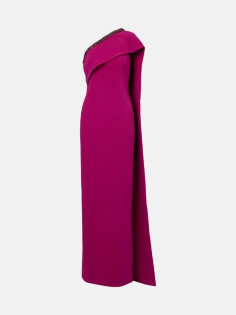 ROLAND MOURET Caped embellished satin crêpe gown