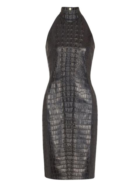 Balmain crocodile-embossed halterneck mini dress
