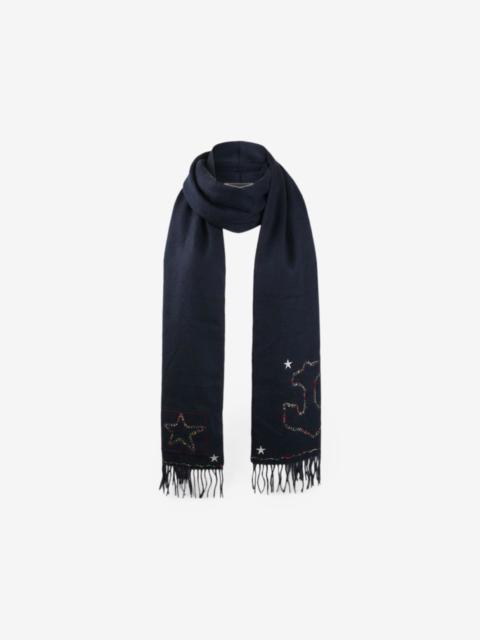 Valentino star-embroidered fringed scarf