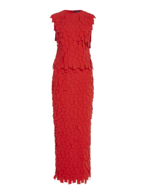 A.W.A.K.E. MODE Ribbon-Fringed Crepe Maxi Dress red