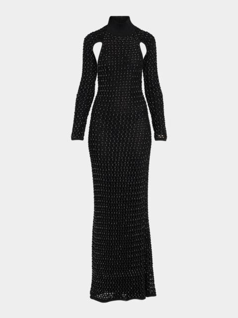 diotima Femme Embellished Crochet Long-Sleeve Backless Maxi Dress