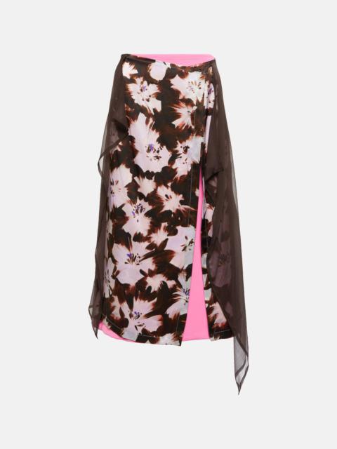 Floral silk-blend midi skirt