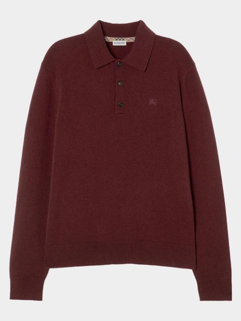 Burberry Logo Cashmere-Blend Long-Sleeve Polo Shirt