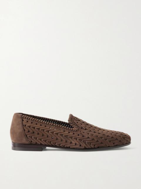 Manolo Blahnik Mario Woven Suede Loafers