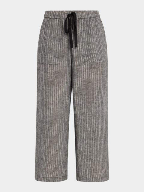 EILEEN FISHER Cropped Wide-Leg Striped Organic Linen Pants