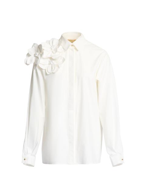 ELIE SAAB Floral-Appliquéd Cotton Poplin Shirt off-white