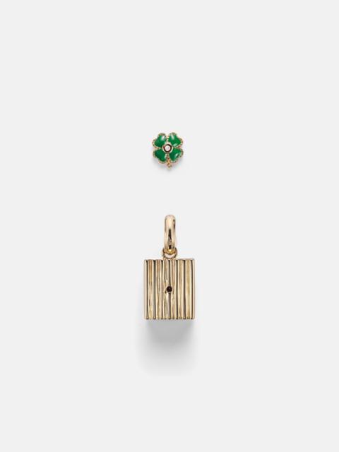 Yvonne Léon Trèfle and Le Cubo 9kt gold and enamel single earring and pendant set with diamonds