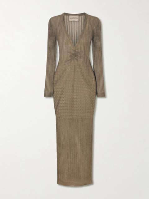 Valentino Metallic Pointelle-knit Midi Dress