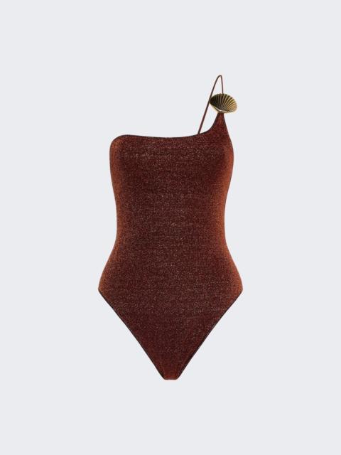 Oséree Lumiere Shell One Shoulder Maillot Brown