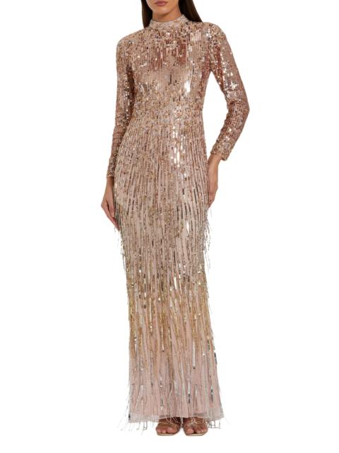 MAC DUGGAL Women's Sequined Fringe Column Gown - Gold Silver Ombre