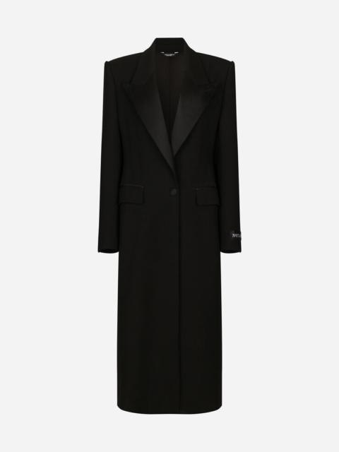 Long single-breasted wool tuxedo coat