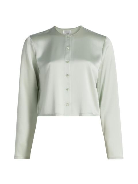 LESET Women's Barb Satin Crewneck Cardigan - Watercress
