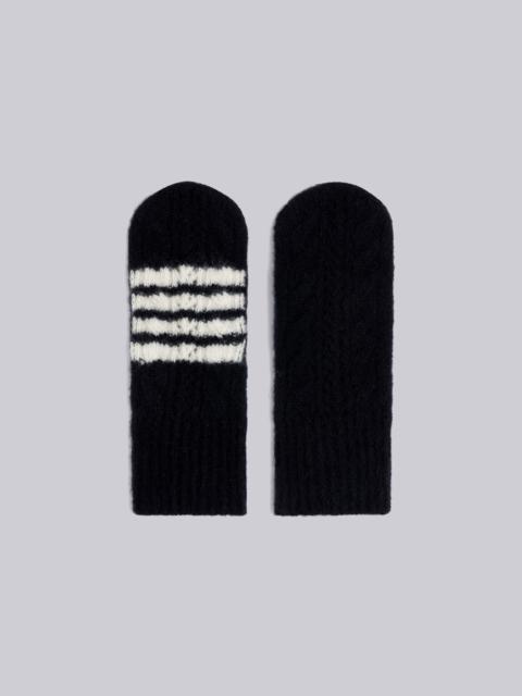 Thom Browne Hairy Silk Cashmere Cable Pointelle 4-Bar Mittens