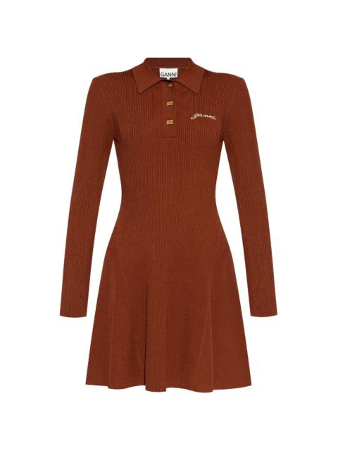 logo-embroidered ribbed-knit polo dress