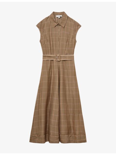 REISS Sammie Checked Woven Midi Dress