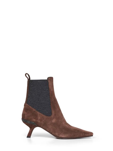 Brunello Cucinelli Espresso suede heeled ankle boots with Precious Details