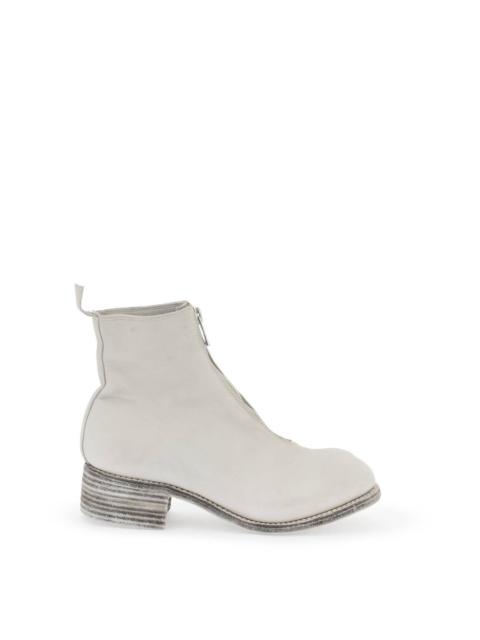 FRONT ZIP LEATHER ANKLE BOOTS