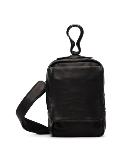 Yohji Yamamoto Black Scratch Horse Leather Zip Shoulder Pouch