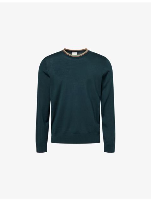 Stripe-Trim Round-Neck Merino-Wool Jumper
