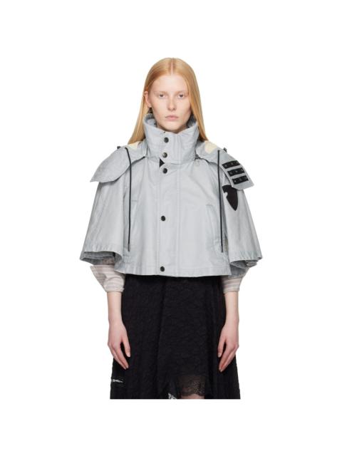 Burberry Blue Bleached Cotton Hooded Capelet Jacket