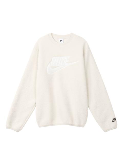 Men's Nike Logo Embroidered Loose Suede Round Neck Pullover Beige DD5018-072