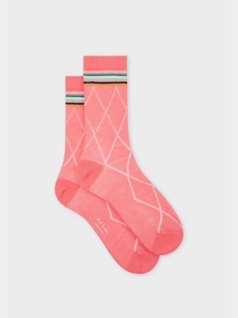 Paul Smith Women's Coral Pink Openwork 'Swirl' Stripe Socks