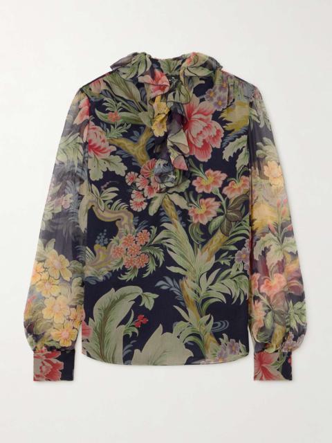 Floral-print silk-crepon blouse