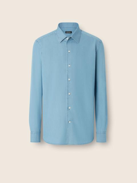 ZEGNA LIGHT BLUE COTTON DENIM SHIRT