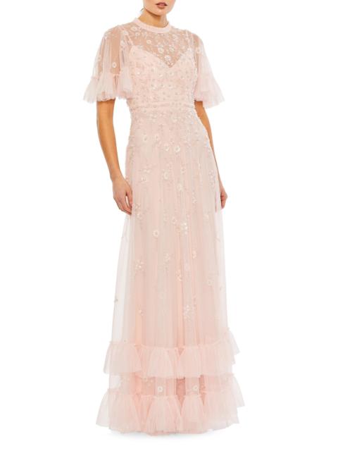 MAC DUGGAL Women's Floral Sequin-Embellished A-Line Gown - Peach