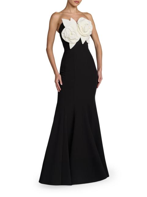 MAC DUGGAL Women's Ieena Floral-Appliquéd Satin Mermaid Gown - Black Ivory