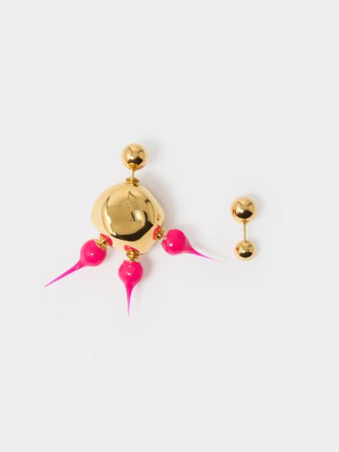 SUNNEI SPIKE RUBBERIZED ROUND EARRINGS / gold / fuxia