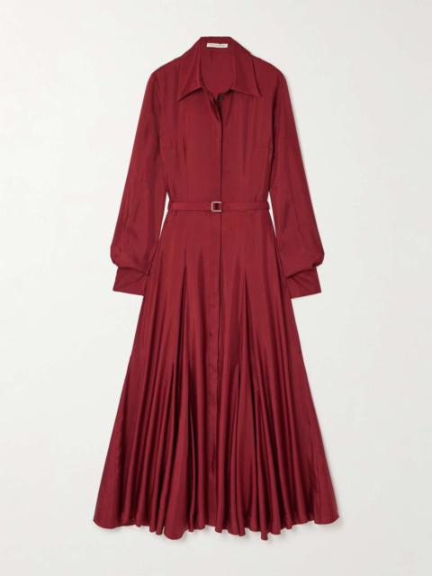 EMILIA WICKSTEAD Belted silk-twill midi shirt dress Burgundy