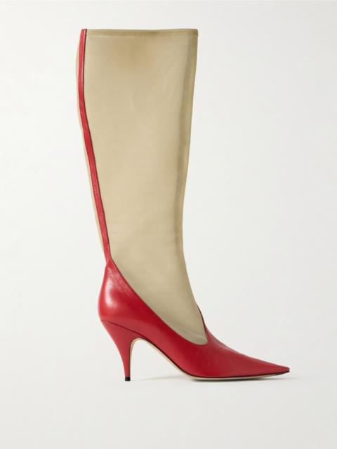 The Row Mesh and leather knee boots Red