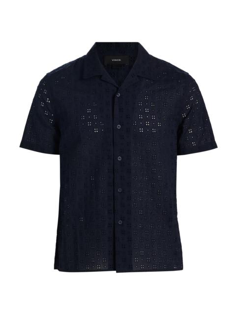Vince Men's Eyelet Cotton Camp Short-Sleeve Shirt - Coastal
