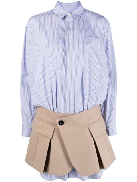 striped skirt-overlay shirtdress