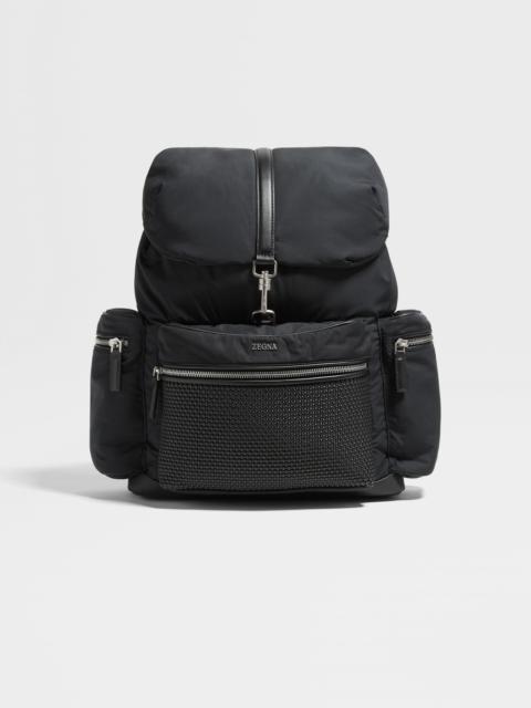 BLACK TECHNICAL FABRIC AND PELLETESSUTA™ LEATHER BACKPACK