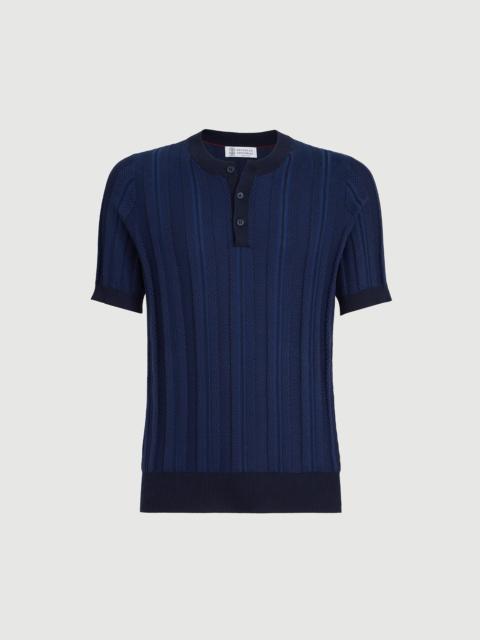 Brunello Cucinelli Cotton jacquard textured rib knit Henley T-shirt