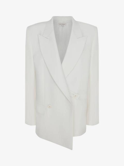 Double-breasted Wool Boxy Jacket in Ivory