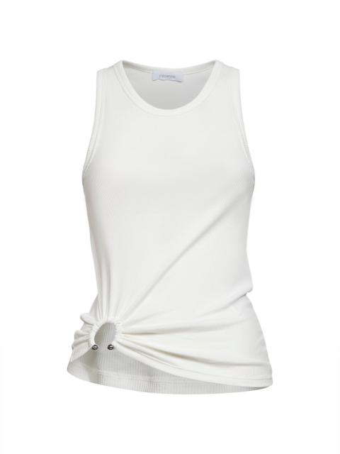 White ribbed stretch cotton tank top with piercing
