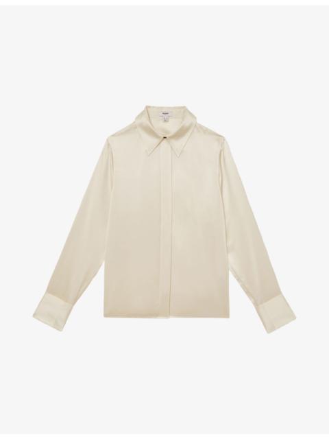 REISS Ameira Concealed-Placket Long-Sleeve Silk Shirt