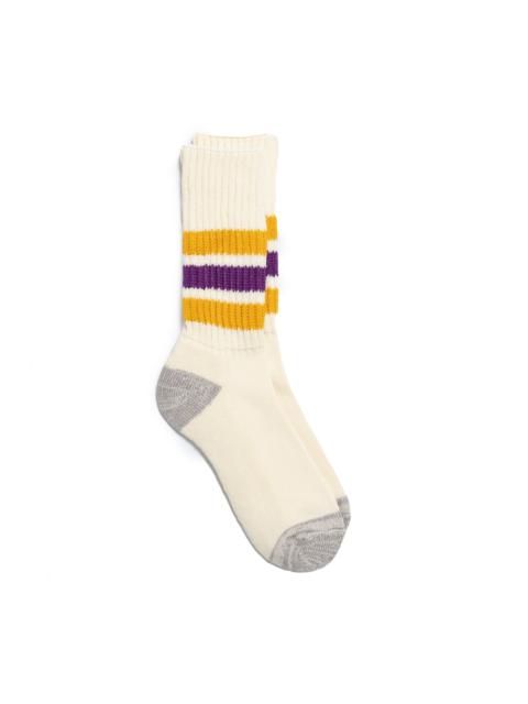 Rototo Coarse Ribbed Old School Crew Socks Yellow/Purple