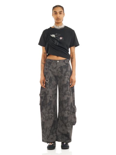 Collina Strada BLACK WATERCOLOR FLORAL LAWN CARGO PANT