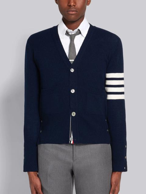 Thom Browne Navy Cashmere 4-bar V-neck Cardigan