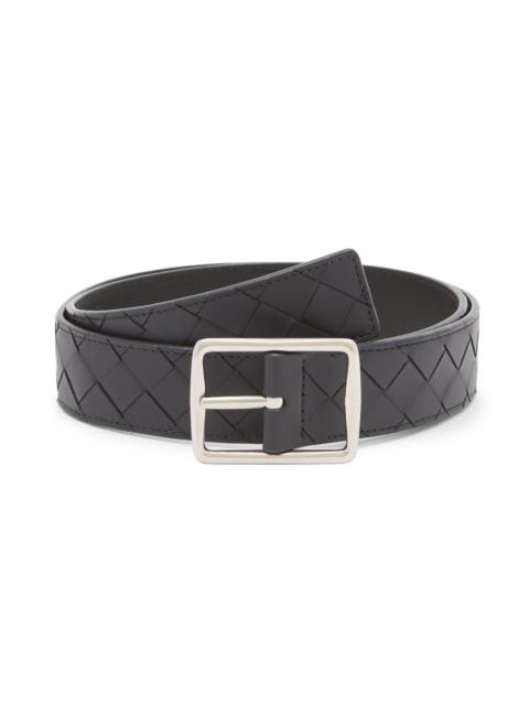 Bottega Veneta Men's Reverso Intrecciato Leather Belt - Midnight Black