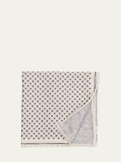 Brunello Cucinelli Men's Double-Face Geometric Silk Pocket Square