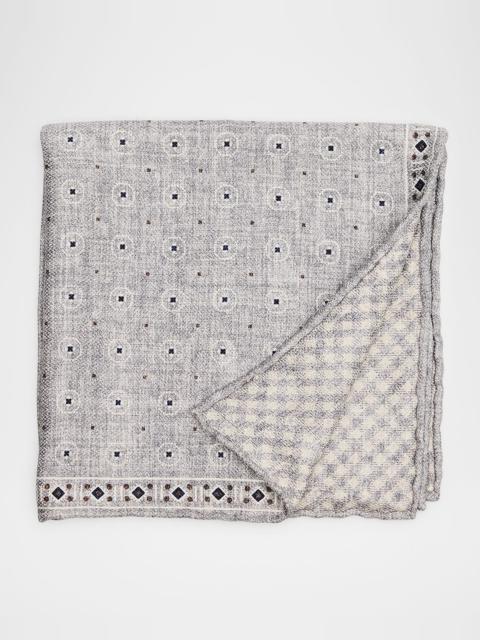 Brunello Cucinelli Men's Double-Face Geometric-Check Silk Pocket Square