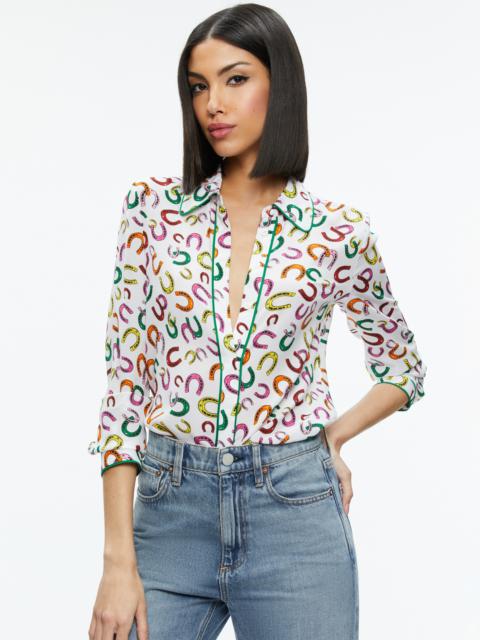 Alice + Olivia WILLA PLACKET TOP WITH PIPING